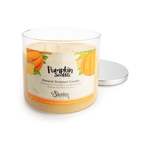 Pumpkin Souffle Highly Scented Natural 3 Wick Candle, Essential Fragrance Oils, 100% Soy, Phthalate & Paraben Free, Clean Burning, 14.5 Oz.