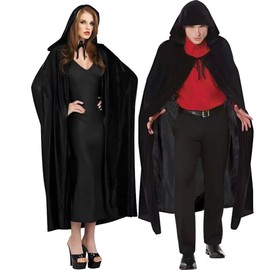 Sincere Party Velour Hooded Cloak Full Length Cape with Generous Hood,Front Tie Closure for Unisex Men,Women or Teens(Black,63inches)