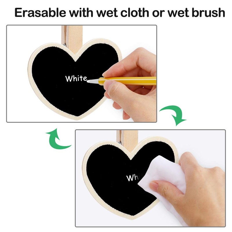 uxcell 10pcs Mini Chalkboards Signs with Wooden Clip Wood Heart