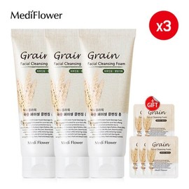 Mediflower 곡물 페이셜 클렌징폼 150mlx3+파우치5매 Grain Facial Cleansing Foam 150ml x 3 + Pouch 5 Sheets
