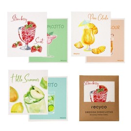 RECYCO Swedish Dishcloths for Kitchen | 6 Packs Cocktails Washable Dish Rags | Cellulose Reusable Cleaning Paper Towels | Absorbent Counter Dish Cloth Sponge Kitchen Wipes, 8" L x 7" W