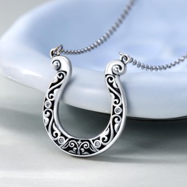 MISTBEE Horseshoe Necklace Sterling Silver Turquoise Lucky Horse Shoe Pendant Western Jewelry for Women Men, 18 inch, Sterling Silver, No Gemstone