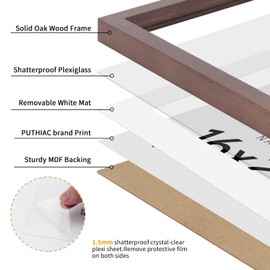 puthiac 16x20 Walnut Picture Frames for Wall - Minimalist 16x20 Oak Wood Frames, 16"x20" Picture Frame Wood, Natural Solid Wooden Picture Frames for Wall Art Photo and Prints (1 Pack, Walnut)