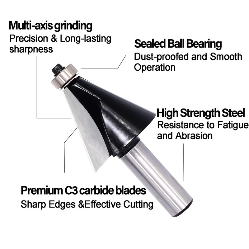 Chamfer Router Bit 1/2 Shank, 20° Degree Carbide 2-Flute Chamfer