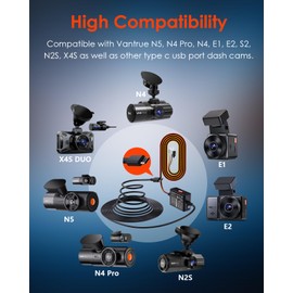 Vantrue 3-Lead Acc 14.8ft Type C USB Hardwire Kit for Dash Cam, 5 Low Voltage Protection Options with Shifting Gear for Parking Mode, 12V-24V to 5V for E1 Pro,N4,N4 Pro,N5,N5S,E360/ACE,S1 Pro,N2X,E2
