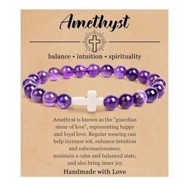 Caiyao 8mm Natural Stone Cross Bracelets Relief Anxiety Beaded Wristbands Braceclets for Women Men-Purple