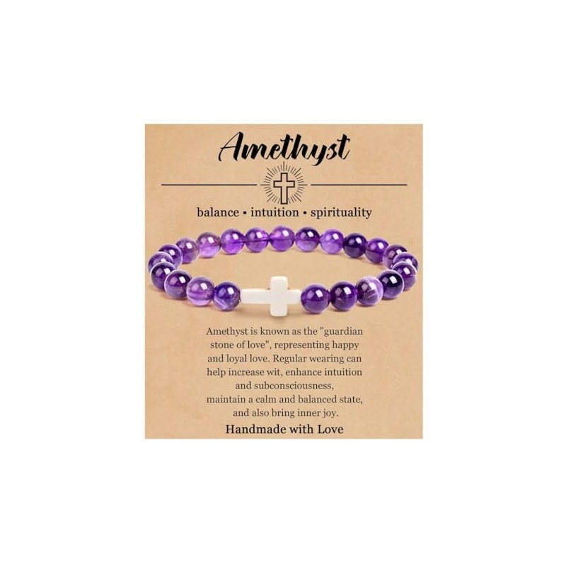 Caiyao 8mm Natural Stone Cross Bracelets Relief Anxiety Beaded Wristbands