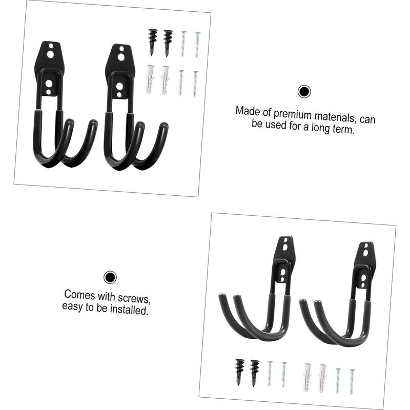 Tofficu 2pcs Wall-Mounted J Shape Double Hooks Heavy Duty Garage
