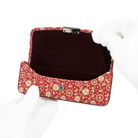 Indenya 4206-13-178 H Glasses Case, Deer Leather, Red Background x White Lacquer, Camellia Pattern, multicolor (red / white)