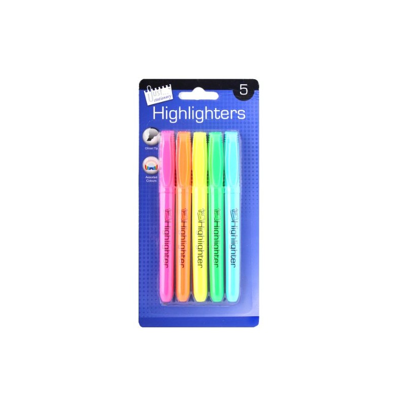 Just stationery Bright Chisel Tip Highlighter (Pack of 5), 6363