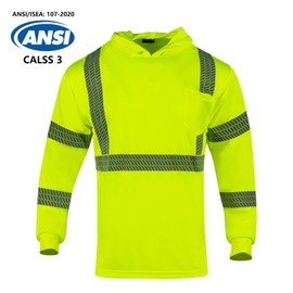 VENDACE Safety Reflective High Visibility Long Sleeve Shirts with Hood Class 3 Hi Vis Construction Breathable Work Shirts for Men(Yellow,2XL)