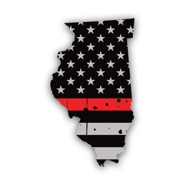 Distressed Illinois State Shaped Subdued Red Line Sticker for Water Bottle Phone Tumbler Hard hat - Twelve Pack