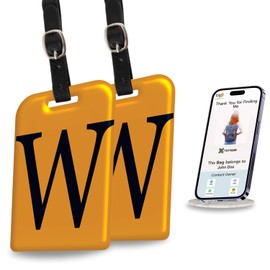tag8 2 Pack Luggage Tags for Suitcases, 26 Initial Letter Travel Luggage Baggage Identification Labels ID Tag with Global Loss Recovery Service | Airline Compliant | SITA World Tracer Code Enabled (W)