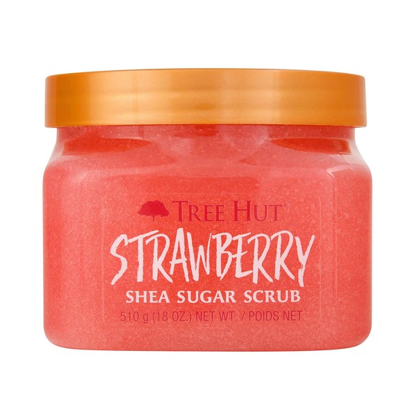 Tree Hut Shea Sugar Body Scrub Strawberry,18oz, With Single Fragrance-Free Makeup Remover Cleansing Towelettes