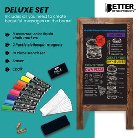 Better Office Products Magnetic A-Frame Chalkboard Sign, Extra Large 20" x 40", Standing Chalkboard Easel, Deluxe Set with Multiple Accessories, Outdoor Sidewalk Sandwich Board Sign,(Rustic Brown)