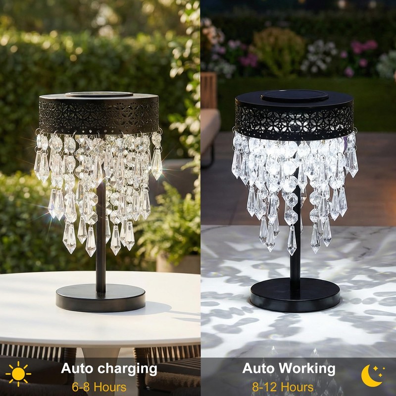 Solar Crystal Table Lamps,Solar Table Lamp Outdoor,Moroccan Metal Tabletop Decorative,Waterproof