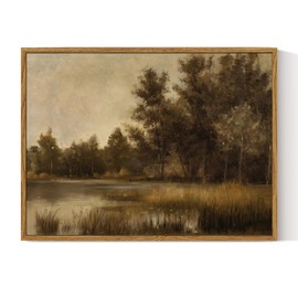 ARPEOTCY Vintage Framed Canvas Wall Art, 12x16 Inch Vintage Lakeside Wall Art for Living Room Bedroom Gallery, Farmhouse Picture with Frame, Retro Landscape Bathroom Decor Aesthetic