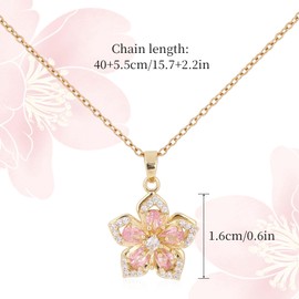 Flower Necklaces, Delicate Rotatable Crystal Bauhinia Flower Pendant Necklace Adjustable Anxiety Relief Fidget Jewelry for Women Retro Fashion Interesting Jewelry Accessories (Pink Diamond)