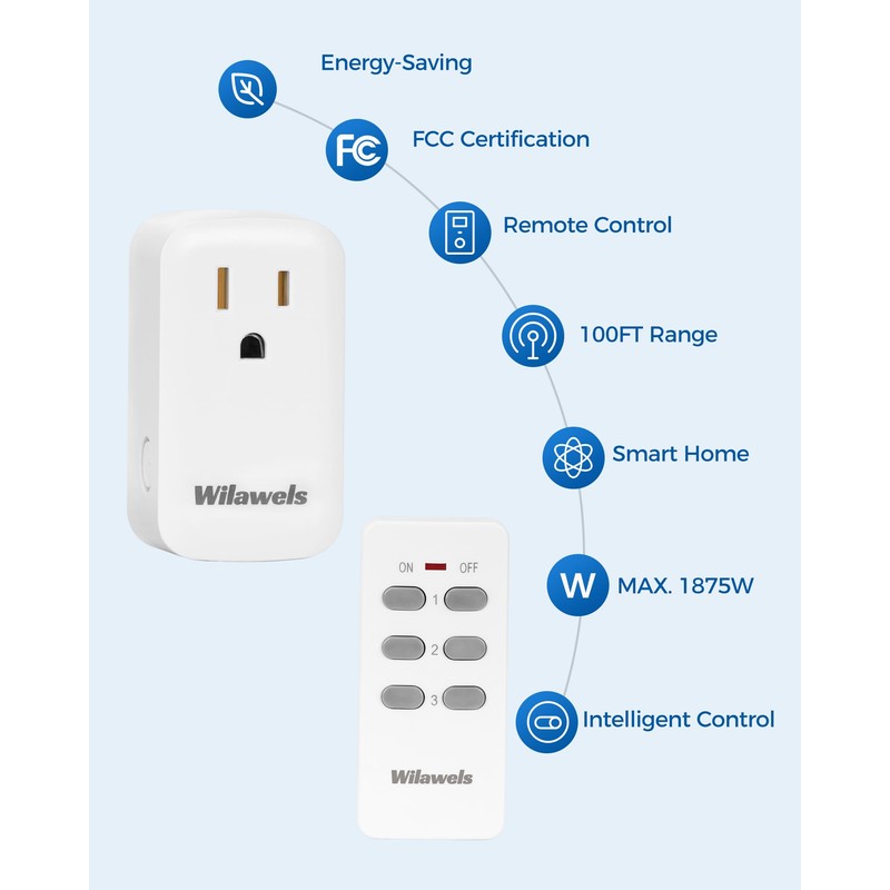 Remote Control Outlet, WILAWELS Wireless Remote Light Switch, Programmable and