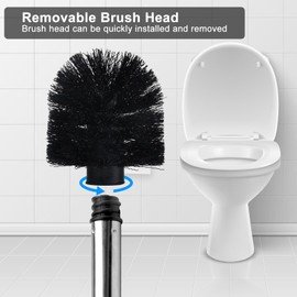 Set of 4 toilet brushes, black, high-quality toilet brush with stainless steel handle, toilet brush with high-density brush head, toilet brush with removable brush head that fits perfectly with your