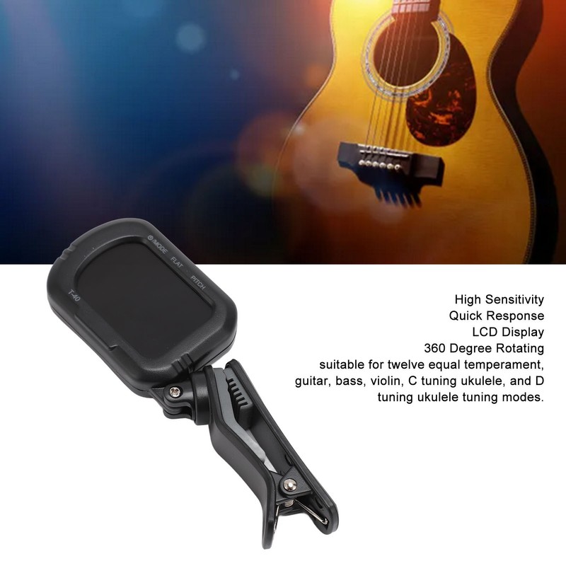 Clip On Guitar Tuner Black LCD Display A0 27.5Hz to