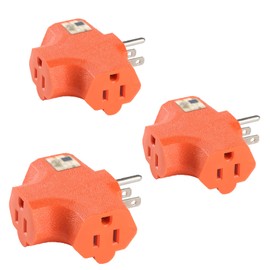Aniai 3 Outlet Adapter 3 Way Outlet Splitter - 3 T-Shaped Adapter Outdoor Power Splitter Grounded Wall Tap Adapter Heavy Duty (3, Orange), Lighting Apparatus