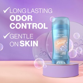 Secret Secret Fresh Antiperspirant Deodorant for Women, 72hr Breathable Sweat & Odor Protection, Instant Freshness & Gentle, PH Balancing Minerals, Invisible Solid, Soapy Bubble Bath Scent, 2.6 oz