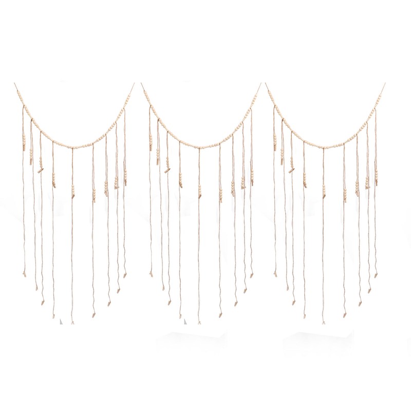 3pcs Hanging Photo Display with Wood Clips Beads DIY 110cm