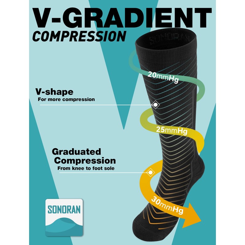 SONORAN 6 Pairs Compression Socks Women & Men 20-30 mmHg