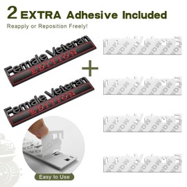 2 Pack Female Veteran Edition Car Emblem with 4 Adhesives, 3D Badge Decal for Trucks, Metal Stickers Replacement Compatible with Universal Vehicle, Army Veteran Gifts for Women (Black & Red)