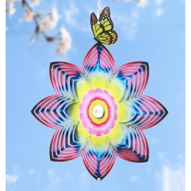 SPRING SONG Butterfly on Mandala Flower Wind Spinner for Yard and Garden Stainless Steel Spinner Indoor and Outdoor Hanging Decor Crafts Ornament Gifts Kinetic Art Yard Garden Hanging Wind Spinner