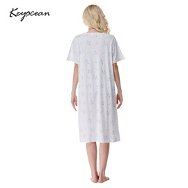 Keyocean Women's Nightgowns Cotton, Short Sleeve Soft Lightweight Long Nightdress for Ladies Cream