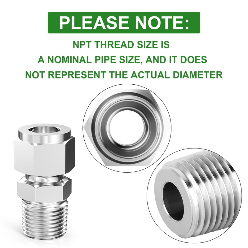 TAISHER 1PCS 304 Stainless Steel Compression Tube Pipe Fitting Connector,