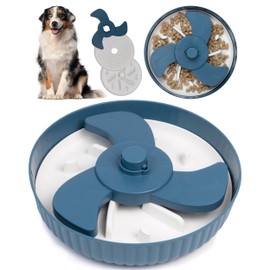 Malsipree Spinning Dog Slow Feeder Bowl - Anti-Choke - Slow Feeder Dog Bowls Small Breed & Large - Non-Slip - Dog Bowl Slow Feeder - with 2 Puzzle Mats - Holds 4 Cups of Wet or Dry Food (Blue)