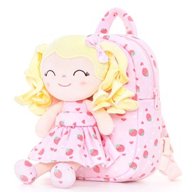 Gloveleya Toddler Backpack Baby Girl Gifts Curly Hair Plush Figures Dress Backpack Kids Backpack Curly Spring Girl Fruit - Strawberry 9inches