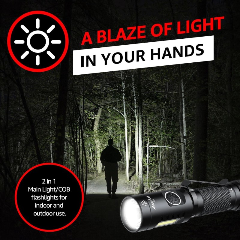 Axefury 2Pack, axefury A5 Magnetic LED Flashlight, Tactical Flashlight, Cob