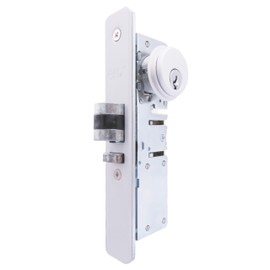 elox Storefront Narrow Stile Aluminum Door Mortise Deadlatch Lock Double Keyed Zinc Cylinder & 4 Keys, Handing Reversible, 1-1/8" Backset, in Aluminum Finish
