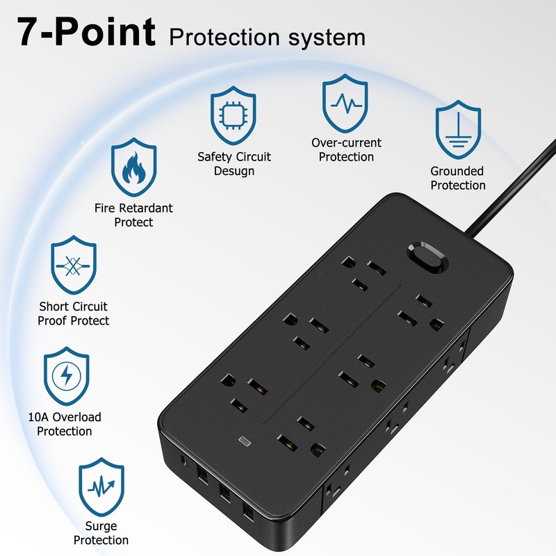 Surge Protector Power Strip, 9 AC Outlets with 4 USB