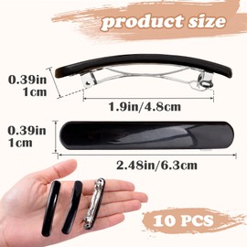 STSTR 10PCS French Barrette Hair Clips for Women, 2.48 Inch Small Tortoise Shell Hair Clip, Curved Glossy Thin Hair Flat Hair Accessories for Women - Black, Oval Style