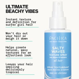 Pacifica Beauty, Salty Waves Texture Sea Salt Spray for Hair, Beachy Waves, Wavy Hair Products, Hydrating, Banana Scent, Curl Enhancing, Paraben Free, Sulfate Free, Vegan & Cruelty Free
