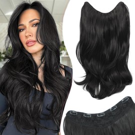 VEGALILY 1PCS Hair Extensions 20inch U-shape Clip in Hair Extension Natural Black Hair Extensions Clip in Layered Wavy Hair Extension Synthetic Hair Pieces for women for Daily Use