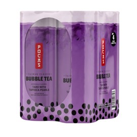 Pocas Bubble Tea with Tapioca Pearls, (Pack of 4, 16.5 oz), Asian Drinks, Refreshing Milk Tea with Boba Pearls (Taro)