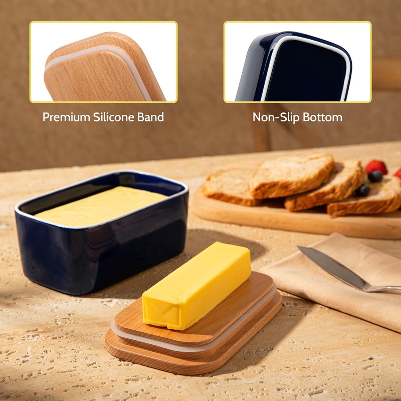 Sweese Large Butter Dish with Lid for Countertop, Airtight Butter