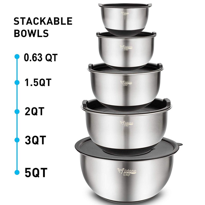 Mixing Bowls Set of 5, Wildone Stainless Steel Nesting Bowls