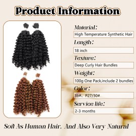 EV&ET Boho Braiding Hair 18 Inch 100g 2 Bundles Synthetic Fiber Deep Curly Bulk Hair Wet and Wavy Bohemian Braiding Hair Extensions Natural Black(Deep Curly #1B, 50G*2)