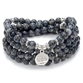 Tree of Life Charm 108 Mala Prayer Beads Bracelet Healing Calming Mala Necklace for Yoga Meditation Practice, Stone Pearl stone, Pearl