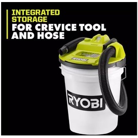 RYOBI ONE+ 18V Cordless 5 Gal. Bucket Top Wet/Dry Vacuum (Tool Only) with 1/4 in. Hose and Crevice Tool (Renewed)