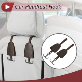 HEROFFIX 2 Pcs for Purses and Bags, Umbrella Etc Car Seat Headrest Hook Sturdy Car Seat Back Organizer Hooks Deep Brown Faux Leather Zinc Alloy 11.1"x2.6"