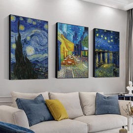 ARTFEB Large Framed Blue Wall Art,Starry Night Vincent Van Gogh Art Reproduction,Impressionism Aesthetic Canvas Prints Artwork,Giclee Canvas Wall Art Stretched and Framed for Living Room Home Office
