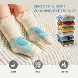 Lollisy Toddler Baby Boys Girls Socks Toddler Cotton Crew Grip Socks Non Slip Bottom Socks for Kids 6 Pack Mix Animals 2T-4T